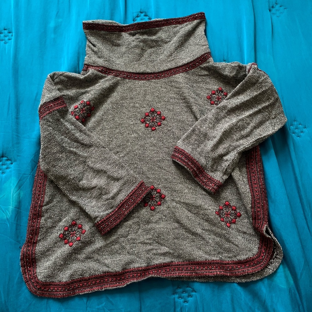 Lucky brand funnel neck embroidered top